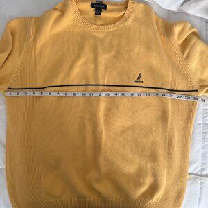 Nautica Y2K Mens Pullover Sweater 100% Cotton Yellow With Dark Stripe XL